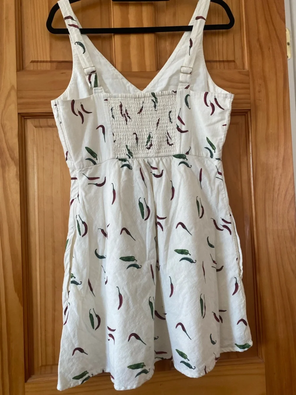 Abercrombie & Fitch Linen Cotton Chili Pepper Dress Pockets Smocked Back L - Picture 8 of 14